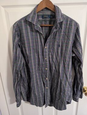 Polo Ralph Lauren Mens Top Purple Green Plaid Long Sleeve Button Pony Large